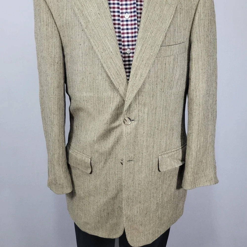 VTG Haspel Men's Sport Coat Blazer Two Button Beige Brown 100%‎ SILK Sz 42R